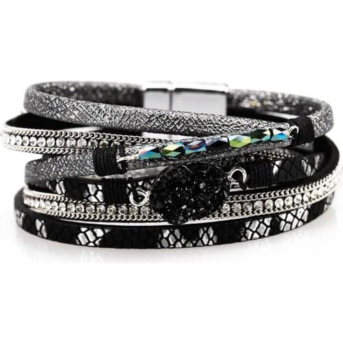 2020 New Braid Leather Bracelet For Women Fashion Alloy Magnetic Buckle Multilayer Wrap Female Long Bracelet Bangle Jewelry Gift