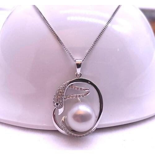 Sinya dolphin design pendant necklace in 925 sterling silver with 12mm natural pearl fine jewelry for women Mum lover hot sale