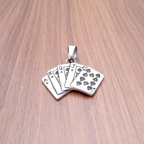Free Shipping Vintage 316L Stainless Steel Silver Color Black Number Letter 10 J Q K A Of Spades Poker Card Pendant Jewelry