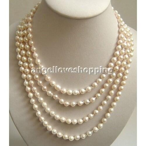 Selling Jewelry>>4 rows white genuined cultured nulcleated Sea water pearl necklace USA BY EUB