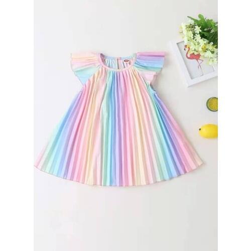 Rainbows Baby Girls Pleated Dresses Chiffon Fairy Party Dress Girls Clothes Cute Maid Kids Dress