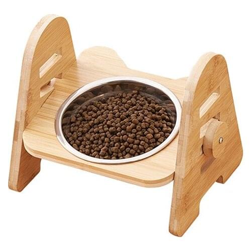Adjustable Stainless Steel Dog Bowl With Bamboo Frame Dog Bowl Cat Feeder Removable Adjustable Height Pet Accessories