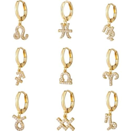 HECHENG 1pc CZ constellation dangle earring wholesale zodia stars for women cute rhinestone zircon earring jewelry