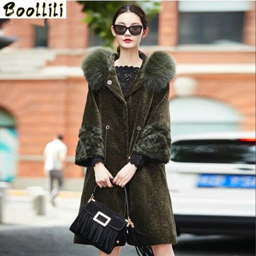 Boollili Womens Real Fur Coat Winter Jacket Women 2020 New Natural Sheep Shearing Fur Coats Warm Jackets Fox Fur Collar