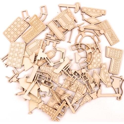 Mix Building Apparatus Pattern Garniture Handmade Wooden Crafts Home Decoration Accessories Scrapbooks Painting DIY 45mm 10pcs