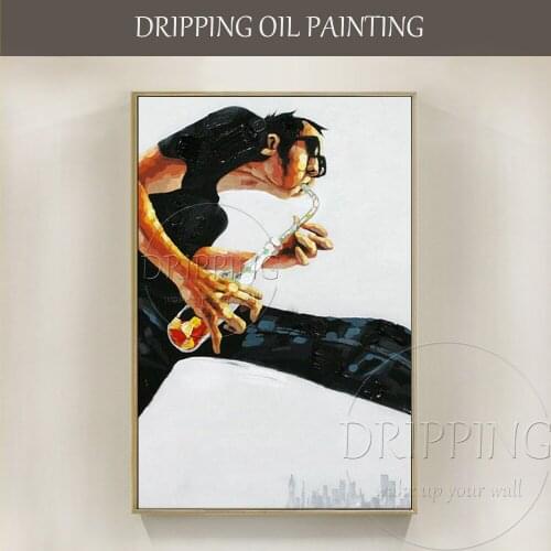 Funny Design Artist Hand-painted A Man Drinking Juice Oil Painting Modern Art Funny Portrait Oil Painting for Wall Decoration