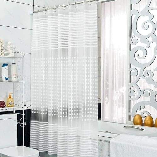 Shower Curtain Durable Bathroom Waterproof Mosaic Shower with Hooks White Shower Curtain Transparent Strips PEVA Bathing Curtain