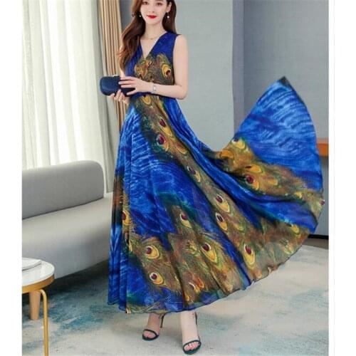 2020 Korean summer new fashion temperament V-neck sleeveless waistband was thin chiffon floral elegant dress