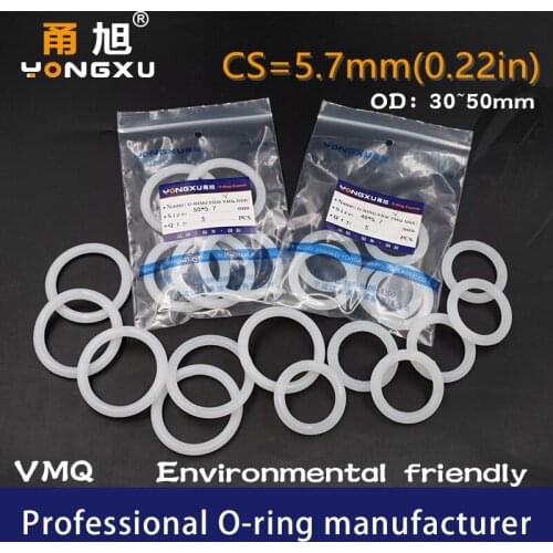 2PCS/lot White Silicon O-ring Silicone/VMQ CS5.7mm OD30/35/40/45/50*5.7mm Oring Seal Rubber Rings Gasket Strip Waterproof Washer