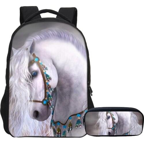 2020 VEEVANV Fashion Horse Prints Girls Bookbags with Pencil Case Children School Backpacks Set Women Laptop Shoulder Bags Boys
