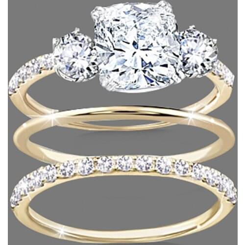 3Pcs/Set Fashion Infinity Ring Set For Women Square White Crystal Ring Couples Gold Female Engagement Wedding Jewelry Wholeslae