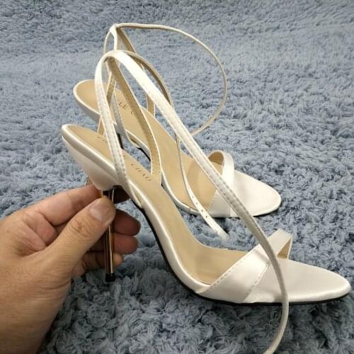 Sexy Ivory Satin Sandals High Heel Slimmer Dress Party Women Sandals Summer New Open Toe Ankle Strap Stiletto 11cm Heel Shoes