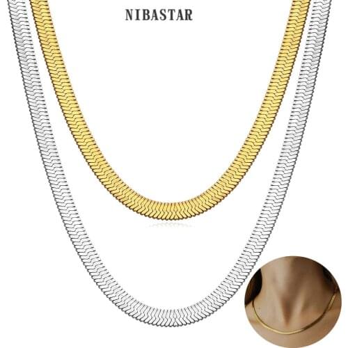 NIBASTAR High Quality Flat Snake Chain Necklace For Women Stainless Steel Unisex Gold Color Necklace Fashion Jewelry