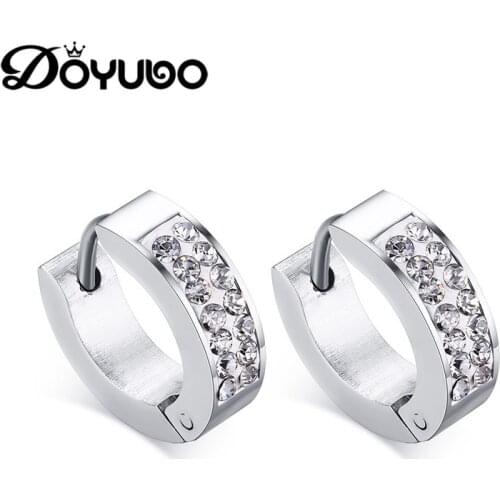 DOYUBO Women 316L Stainless Steel White Pottery Clay Earrings Punk Style Lady Hoop Earrings With Crystal Earrings Jewelry DB011