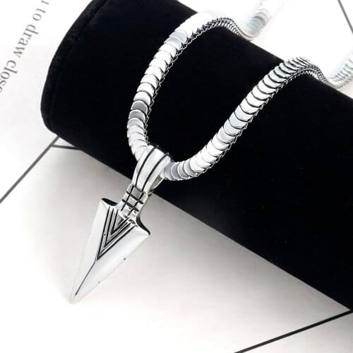 Ethnic Arrow Pendant Necklace 5mm Wide Chain 316L Stainless Steel Handmade Special Gift For Men