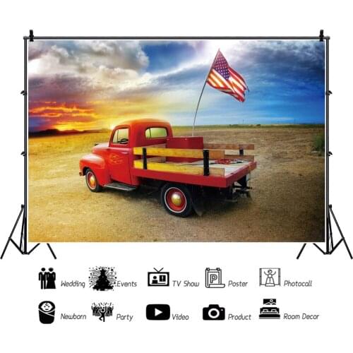 Sunset Western Highway Truck American Flag Backdrops Photos Background Decors for Portrait Photography Props Photocall