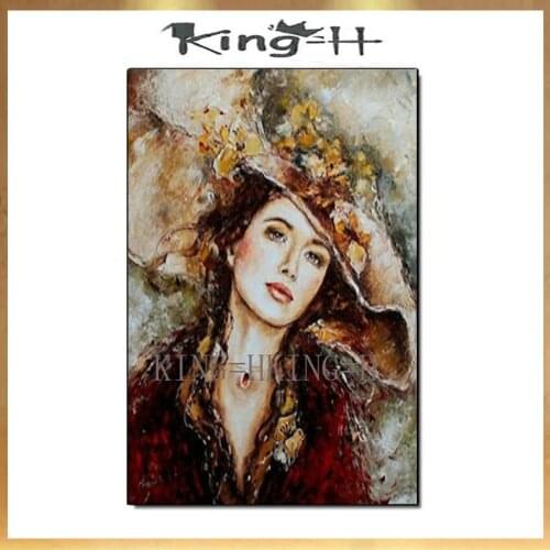 Paintings for the living room wall painted figures with hats beautiful girls on canvas art high quality decorative lobby