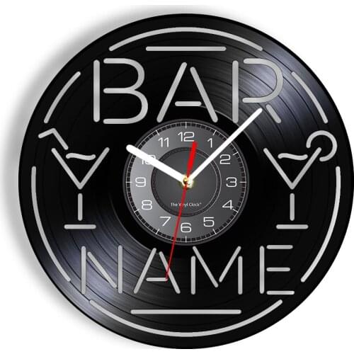 Classic Cocktails Custom Bar Name Vinyl Record Wall Clock Home Bar Decor Kitchen Art Vintage Silent Clock Bartender Alcohol Gift