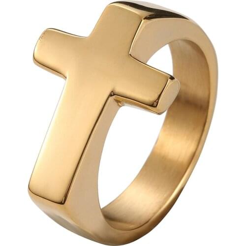 Fadeless Cross Ring 316L Stainless Steel Unisex Jewerly Polish Jesus Saint Ring Size 6-13