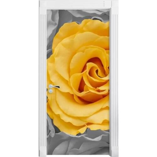 Creative Door Sticker Yellow Flower Door Mural Door Cover Wall Stickers Kitchen Wallpaper Renew Mural Decal Kids Home Decor