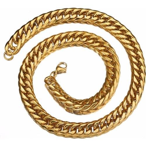 Cool Jewelry 13/16/19mm Wide Stainless Steel Gold Color Curb Cuban Link Chain Necklace For Men 7-40 inch For Choose