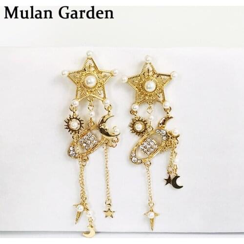 M&G Fashion Crescent Star Gold Color Dangle Earrings Zircon Pendant Silver Color Needle Elegant Fashion Earrings Jewelry Gifts