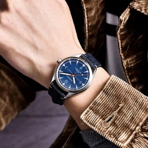 Fashion Blue Automatic Japan MIYOTA Movement The Mens' Watches Nylon Strap Sapphire Glass Male Clock Stainless Steel Waterproof