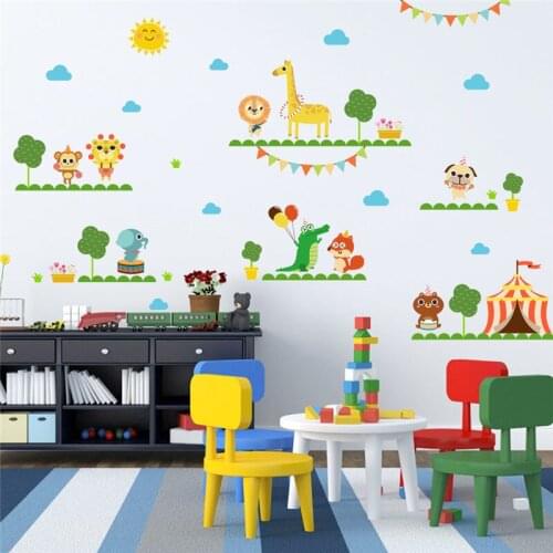 Cartoon Jungle Wild Animals Forest elephant Wall Stickers decals for kids room Home decor home decor adesivo de parede poster