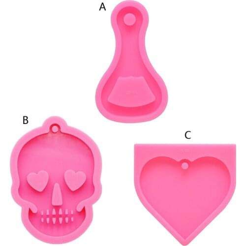 N7MF Heart Skull Bottle Opener Shape Keychain Silicone Mold with Hole for DIY Pendant Resin Casting Mold Fondant Mould Crafts