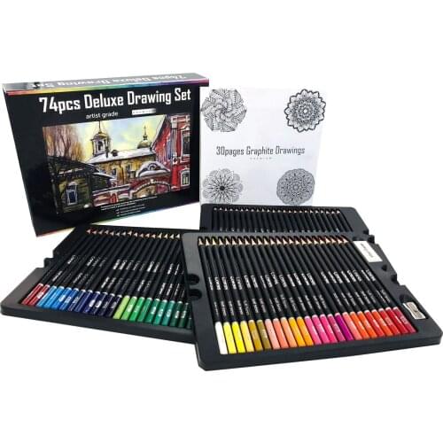 75pc Childrens Pencil Art Painting Set Kit Children Beginner Holiday Birthday Gift Handmade Pencil Sketch Kit Stationery