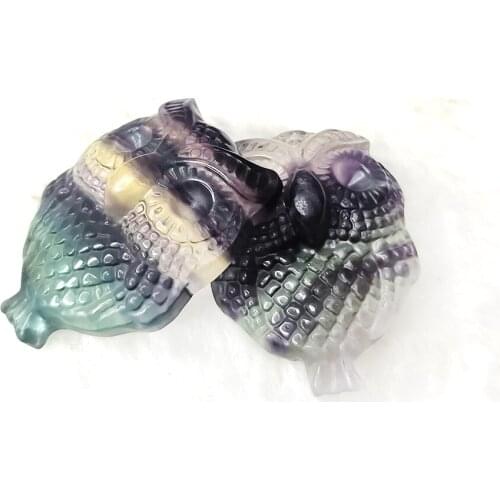Natural Rainbow Fluorite Owl Pendant Hand Carved Quartz Gemstone Nighthawk Necklace Healing Crystal Stone Charms Jewelry Gift