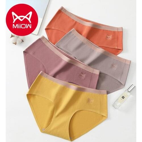 MiiOW Womens Underwear Pure Cotton Mid-waist Seamless Student Korean Style Cotton Antibacterial Crotch Plus Size Briefs Women
