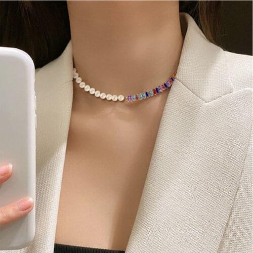 2021 new round bead imitation pearl rhinestone asymmetric necklace ladies simple fashion steampunk necklace necklace necklace