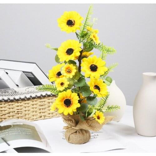 Easter Desk Decor Home Pastoral Sunflower Artificial Mini Flower Bonsai for Living Room Decoration Easter Home Office Decoration