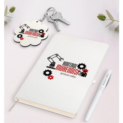 Personalized Control Engineer White Notebook Pen And Keychain Gift Set