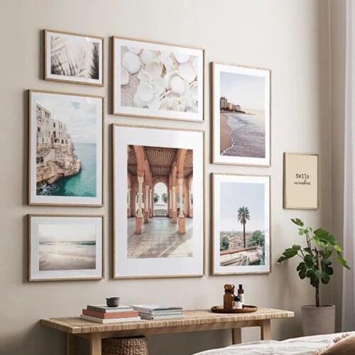 Beach Seascape Posters and Prints White Shell Waterfront Building Wall Art Canvas Painting Nordic Pictures for Living Room Decor