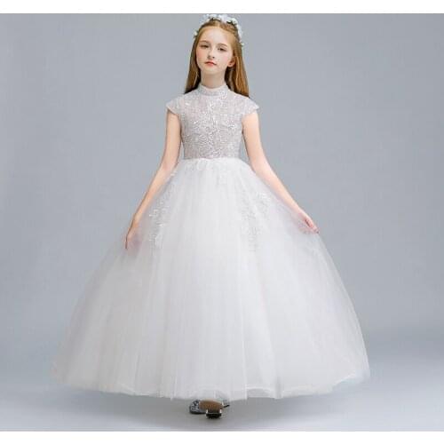 Flower Girl Dresses Princess Lace Sequined Ball Gown Floor-Length High Tulle Sleeveless Luxury Embroidery Kids Party Skirt H101