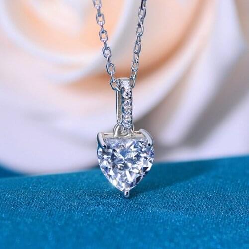 Luxury S925 Silver Necklaces Pendants For Women Fine Jewelry Ladies Shiny Diamond Heart Pendant Gift Necklace For Female