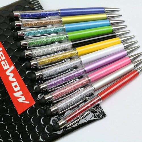 Creative Crystal Pen Diamond Ballpoint Pens Stationery Ballpen Stylus Pen Touch Pen 22 Colors Oily Black Refill 0.7 mm