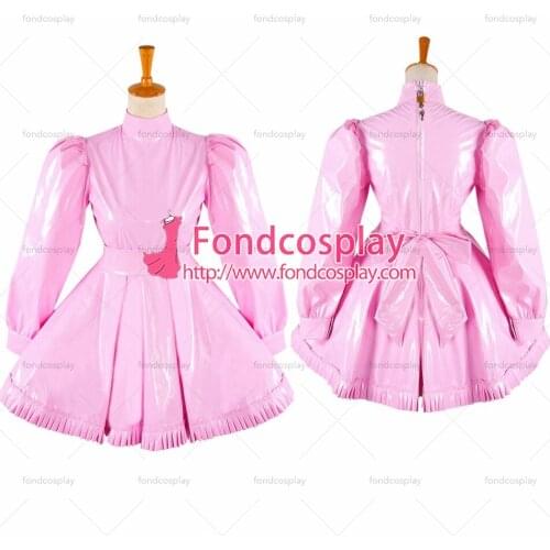 Sissy Maid Dress Lockable Uniform Pink Pvc Dress Costume Cosplay Tailor-made[G1337]