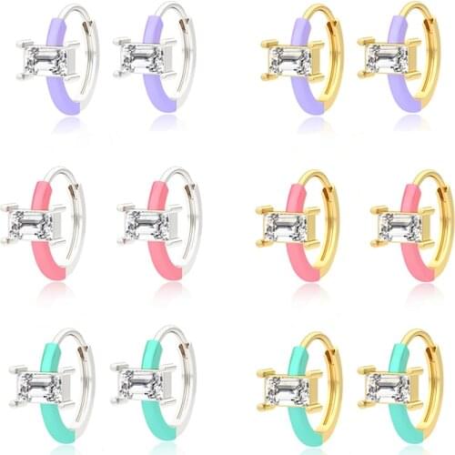 Viny Green Purple Pink Enamel Earrings For Women 925 Sterling Silver Earrings Hoops Pendientes Plata Fine Jewelry 2021 Trend