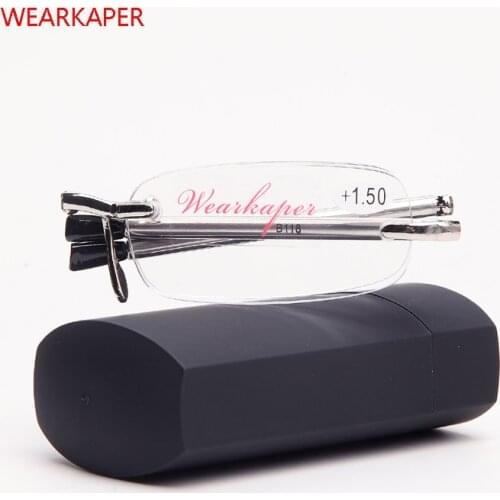 WEARKAPER Upscale Rimless Folding Reading Glasses Men Women Foldable Pocket Presbyopia Reader Hyperopia Eyewear diopter glasses