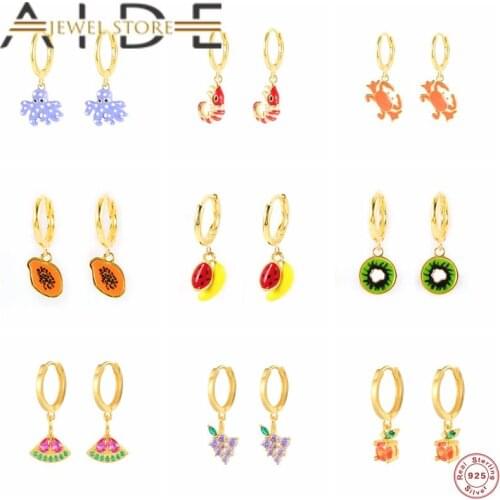 Aide 925 Sterling Silver Drop Earrings Colors Enamel Aros Papaya Octopus Shrimp Crab Dangle Earring For Women orecchini donna