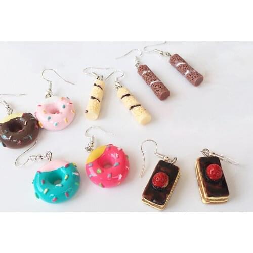 Women Cute Drop Earrings Food Cake Donuts Bread Lovely Cartoon Plastic Dangle Earrings Funny Party Girls Jewelry Accessories Gif