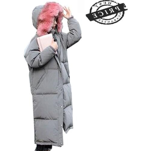 Winter 20% Duck Down Jacket Women Long Parkas 2021 New Natural Racoon Fur Warm Down coats for women Overcoat Tops LX1261