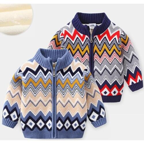 2021 Winter Warm 2-12 Years Children Outwear Coats Geometric Thickening Plus Velet Turtleneck Sweater Jacket For Kids Baby Boys