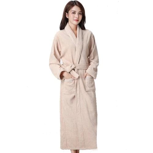 100% Cotton Toweling Terry Extra Long Robe Lovers Soft Bath Robe Men and Women Nightrobe Sleepwear Male Casual Home Bathrobe