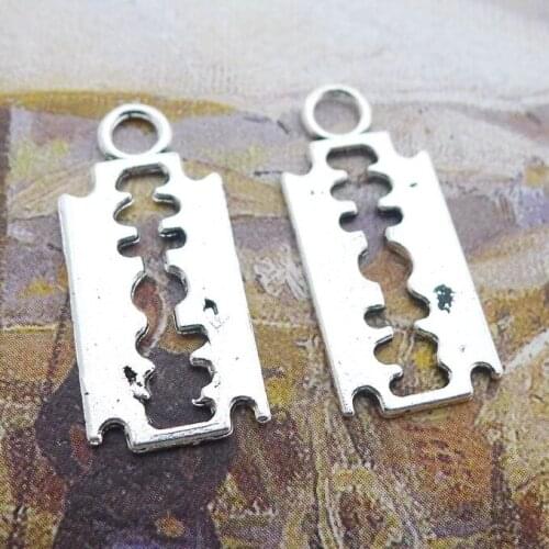 20 pieces/lot 25*12mm a razor blade Charm Antique silver color Metal Pendant Bracelet Key chain DIY jewelry making accessory
