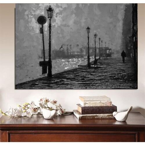 Abstract Oil Painting Decorative Paintings Street and River Landscape Pictures Black and White Prints for Home Decoration Art