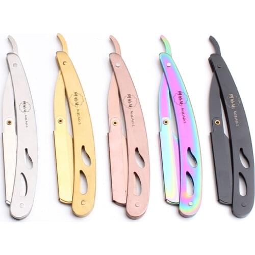 14x2cm 1Set AQIABI Men Straight Barber Edge Steel Razor Folding Shaving Knife Hair Removal Tools +1Pcs Blade Free Shipping A6102